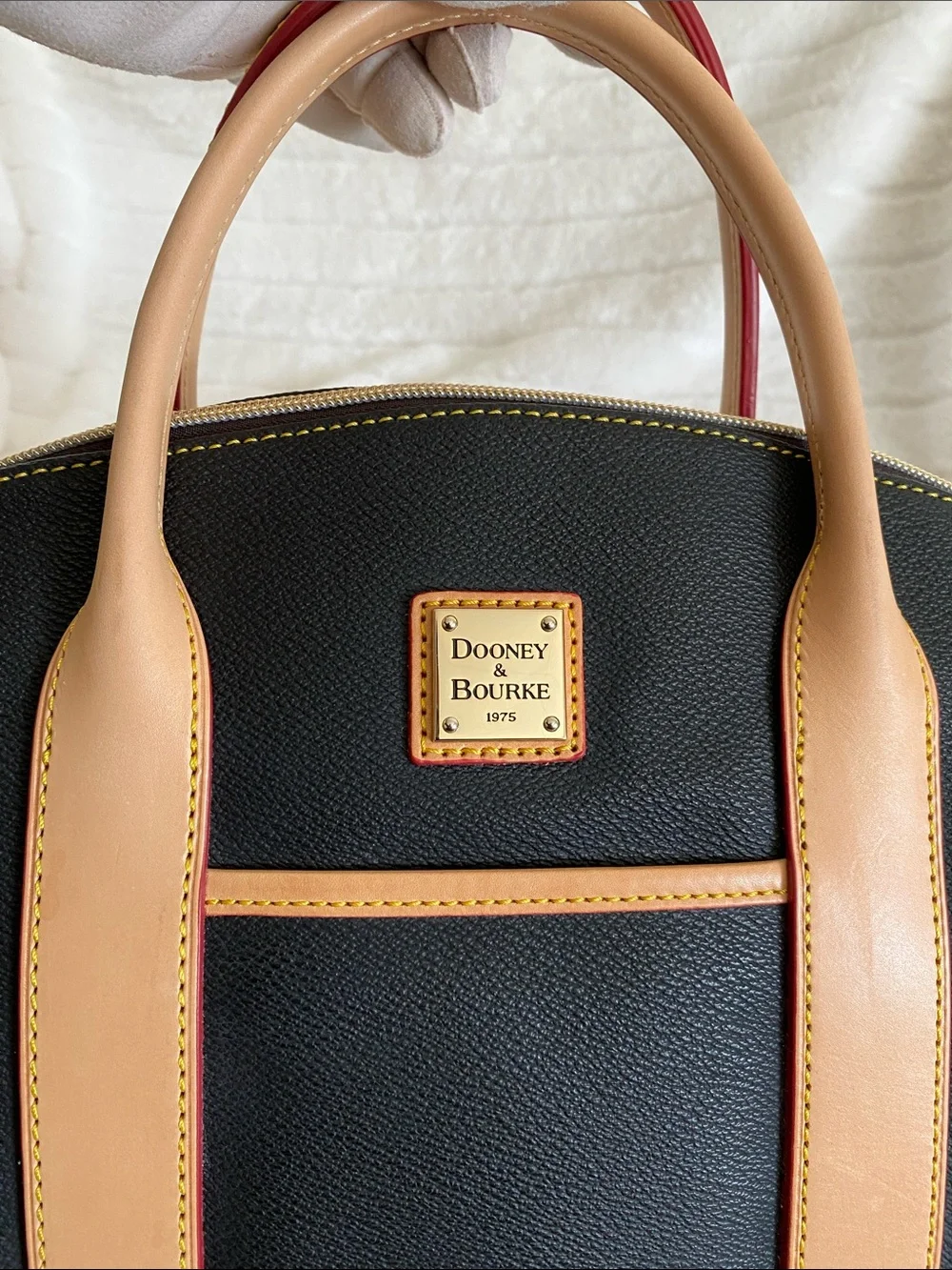 Dooney & Bourke Small Madeline Satchel in Black and Tan Leather w/ Strap
